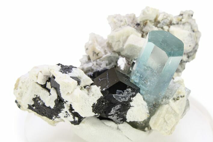 Pristine Aquamarine Crystal With Fluorescent Hyalite Opal - Namibia #281646